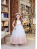 White Tulle Rose Pink Lace Ankle Length Flower Girl Dress White Tulle Rose Pink Lace Ankle Length Flower Girl Dress